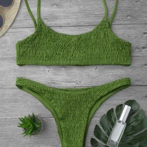 Green Smocked Bikini Set